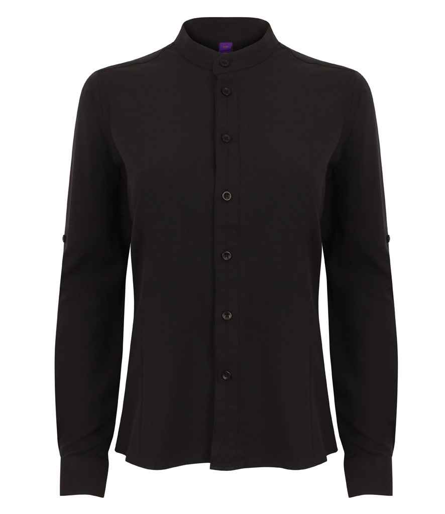 Henbury Ladies Mandarin Roll Sleeve Anti-Bac Wicking Shirt - Image 2
