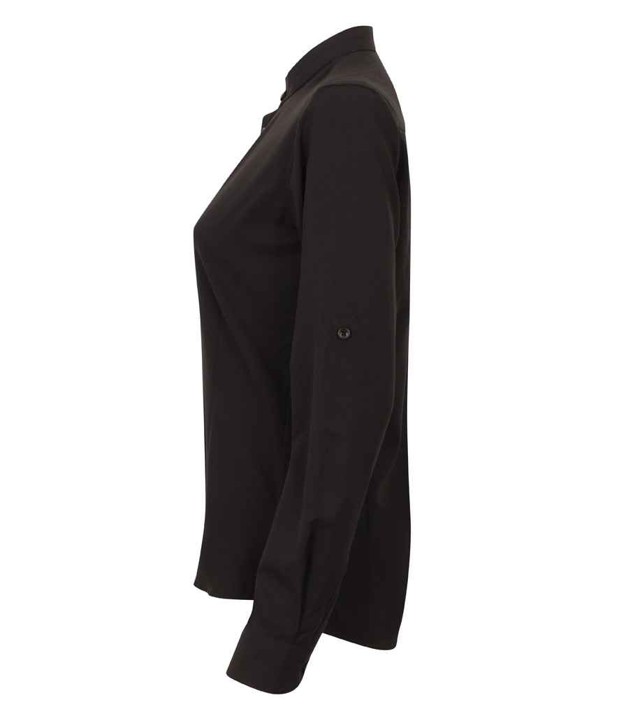 Henbury Ladies Mandarin Roll Sleeve Anti-Bac Wicking Shirt - Image 4