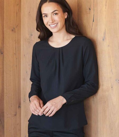 Henbury Ladies Pleat Front Long Sleeve Blouse