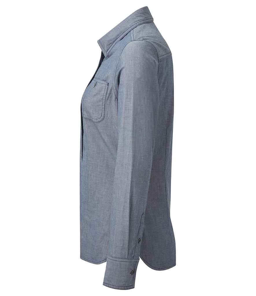 Premier Ladies Organic Fairtrade Long Sleeve Chambray Shirt - Image 4